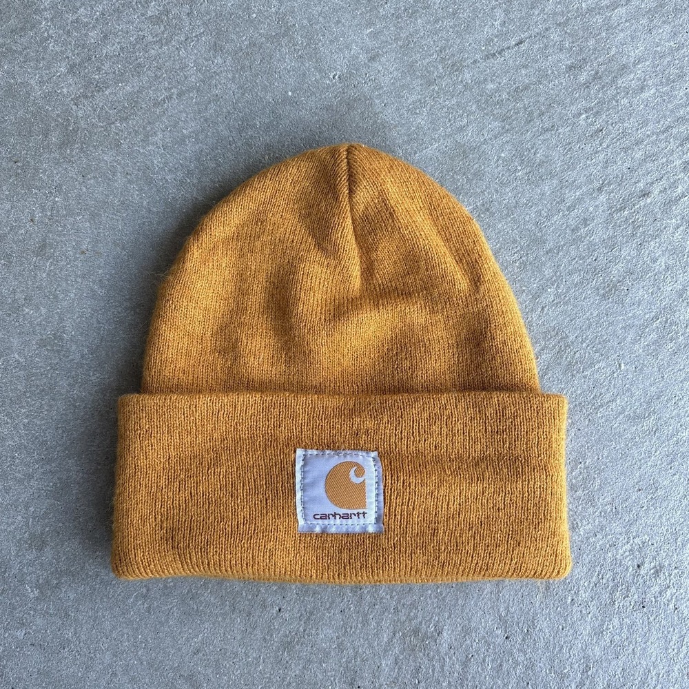 Carhartt A18 Mustard Yellow Knit Cuffed Beanie Hat Work Streetwear Skull Cap